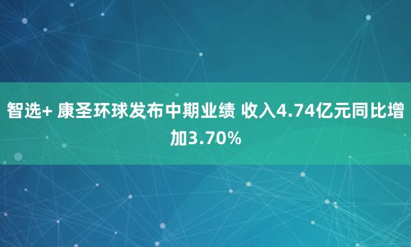 智选+ 康圣环球发布中期业绩 收入4.74亿元同比增加3.70%